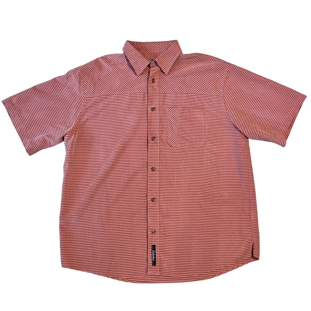 Cabela’s Modal Red Stripe Mens Short Sleeve Button Down Shirt Size L